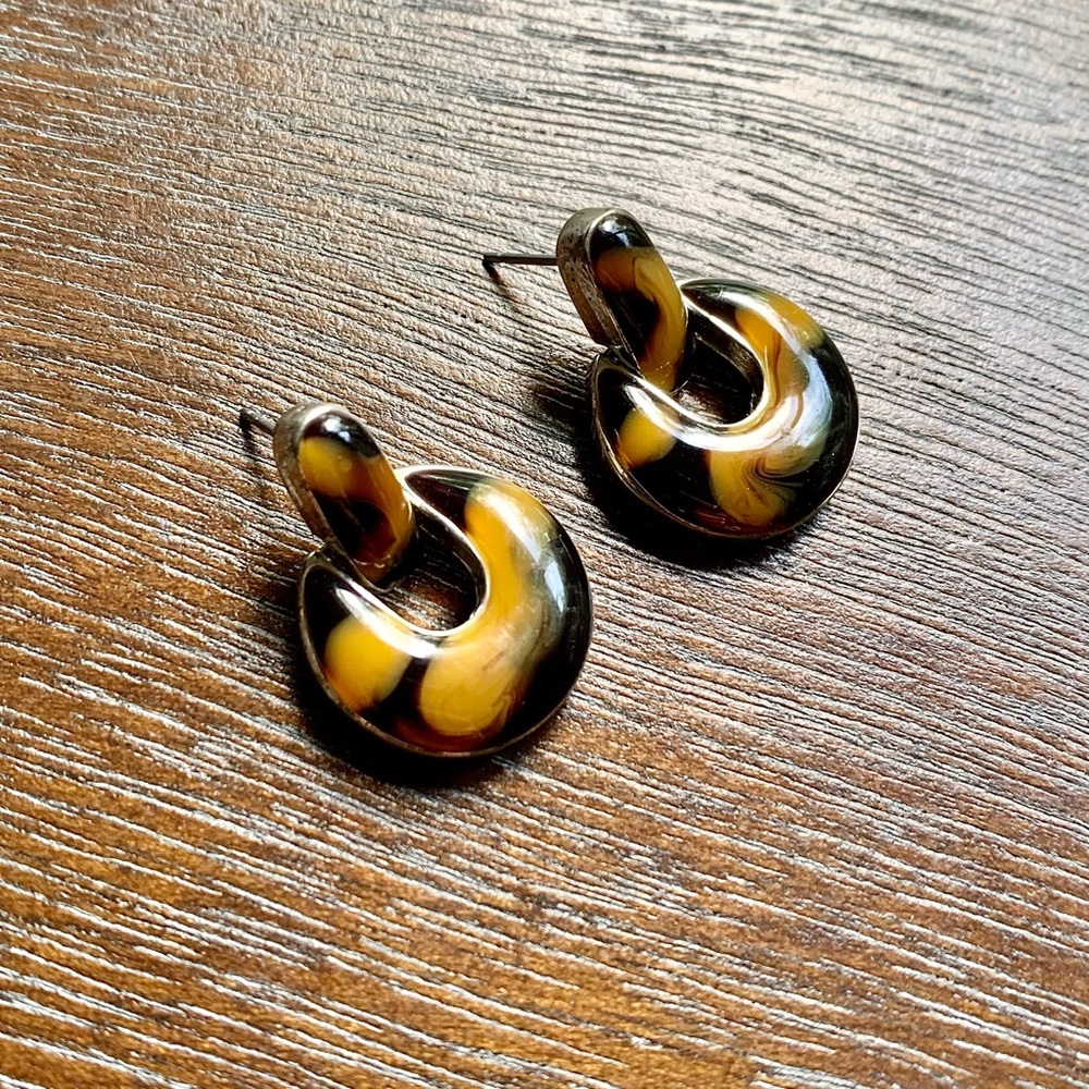 Anne Klein Horseshoe Shaped Tortoiseshell Silver Back Dangling Earrings NWOT